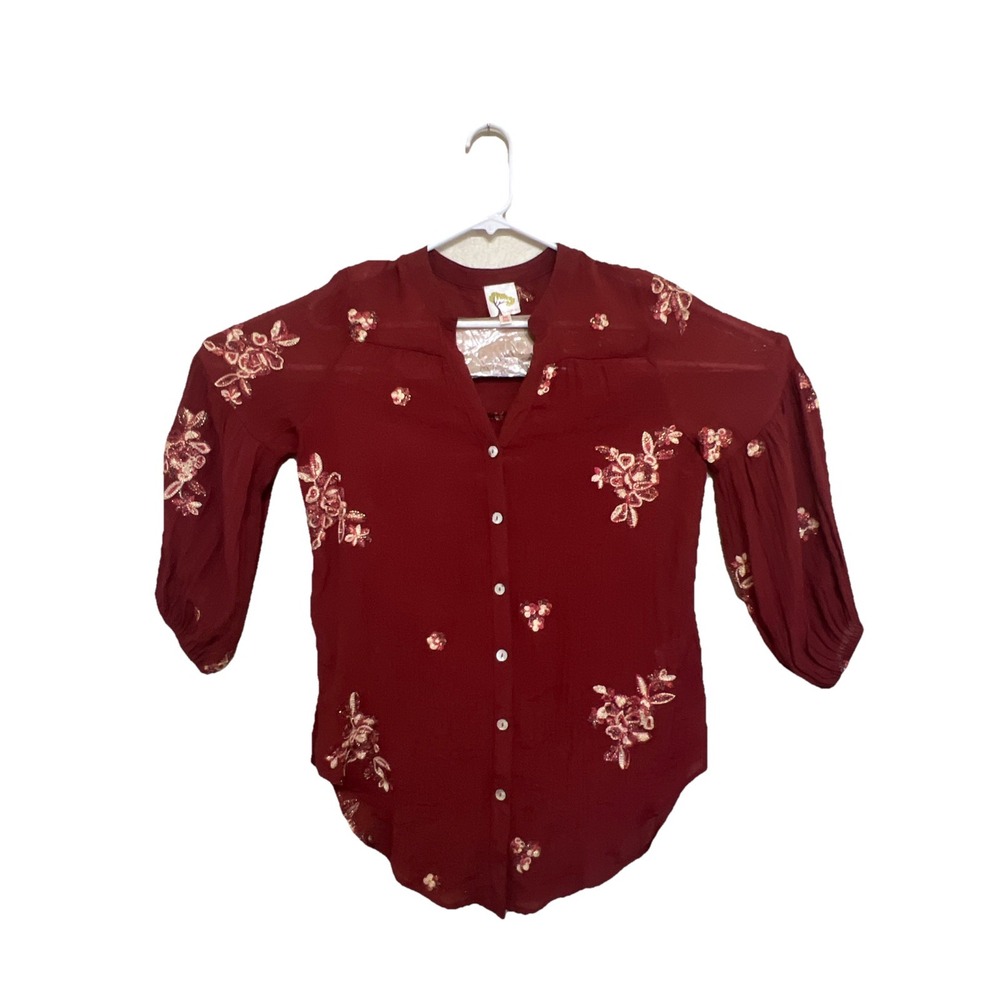 Fig & Flower M Popover Tunic Top Blouse Boho Peasant Floral Artsy Multicolor